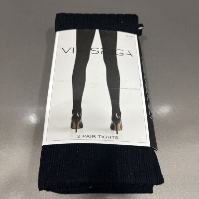 Via Spiga Black Footless Tights 2 Pairs Size S/M